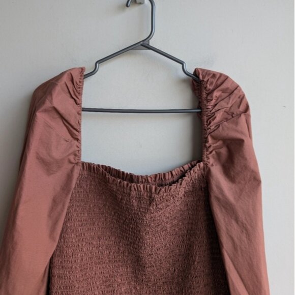 Aritzia Wilfred Maelys puff sleeve shirred long sleeve fitted dress - Picture 3 of 8